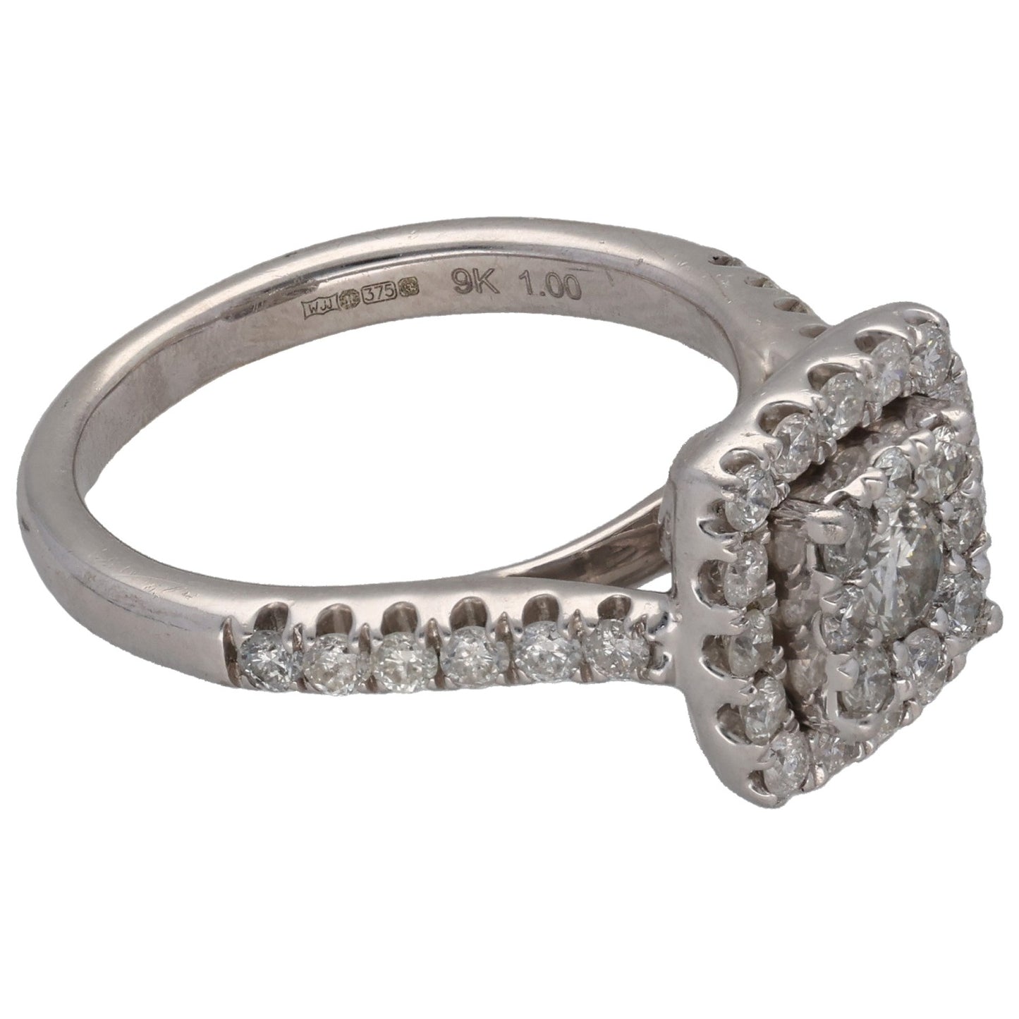 9ct White Gold 1.00ct Diamond Cluster Ring Size M