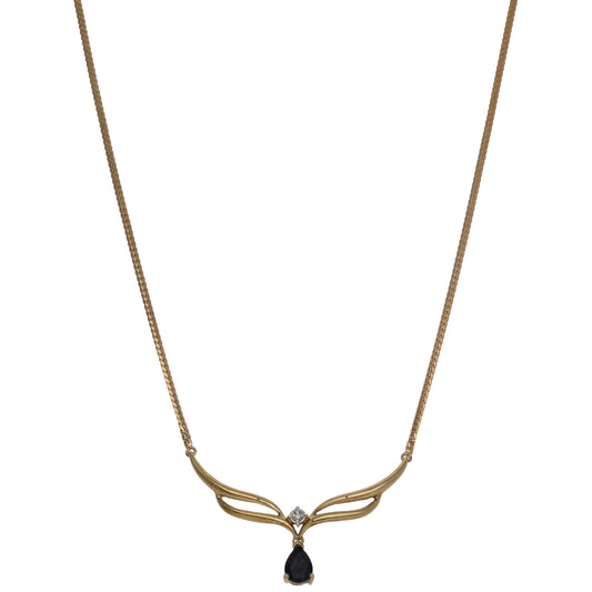9ct Gold 0.005ct Diamond & Sapphire Fancy Necklace 16"