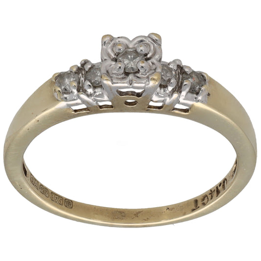 9ct Gold 0.11ct Diamond Solitaire Ring With Accent Stones Size L