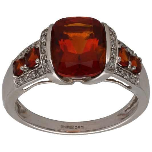 9ct White Gold Citrine & 0.13ct Diamond Dress/Cocktail Ring Size Q