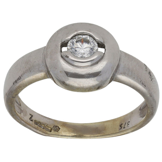 9ct White Gold Cubic Zirconia Single Stone Ring Size N