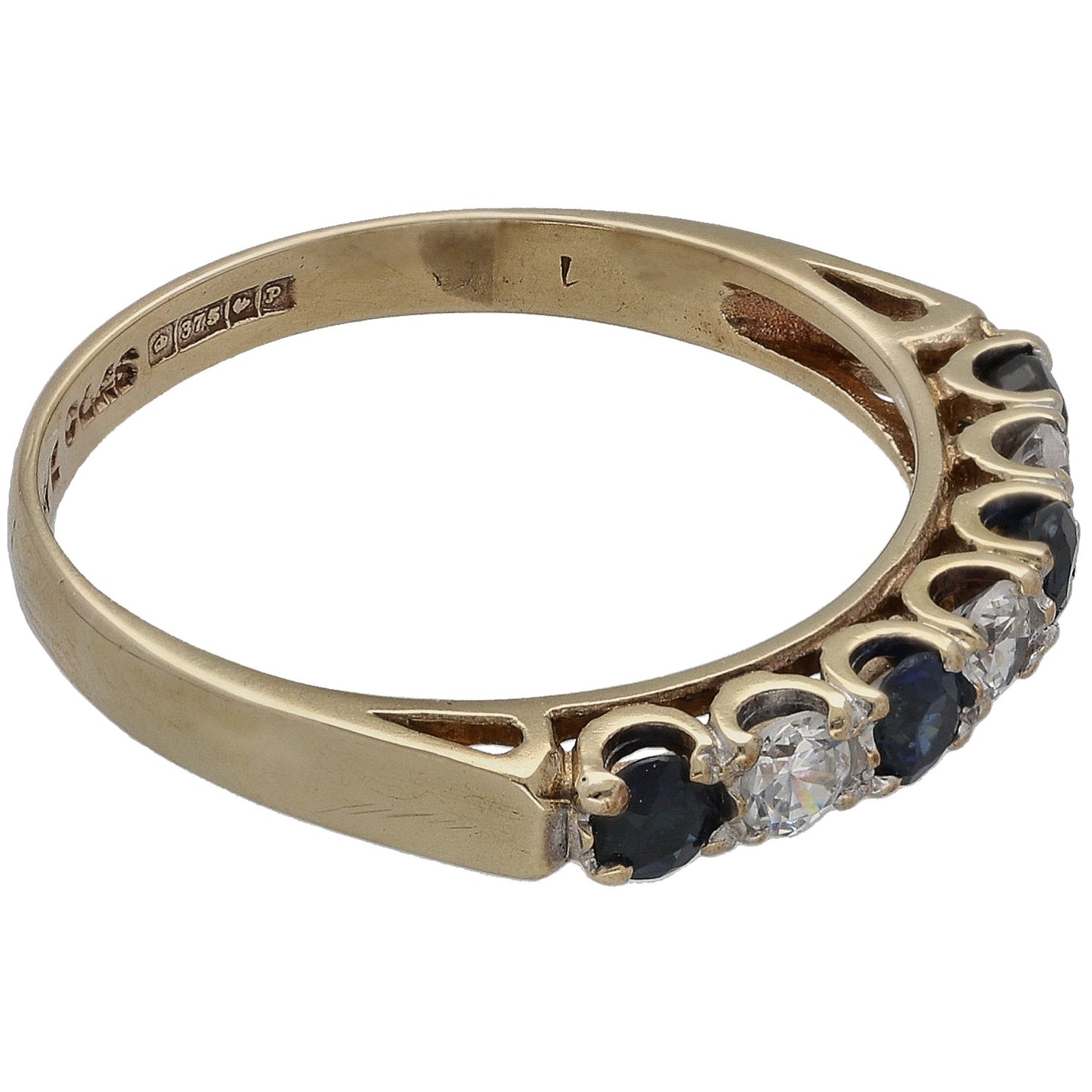 9ct Gold Sapphire & Cubic Zirconia Half Eternity Ring Size N