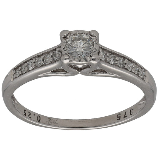 9ct Gold 0.25ct Diamond Solitaire Ring With Accent Stones Size M