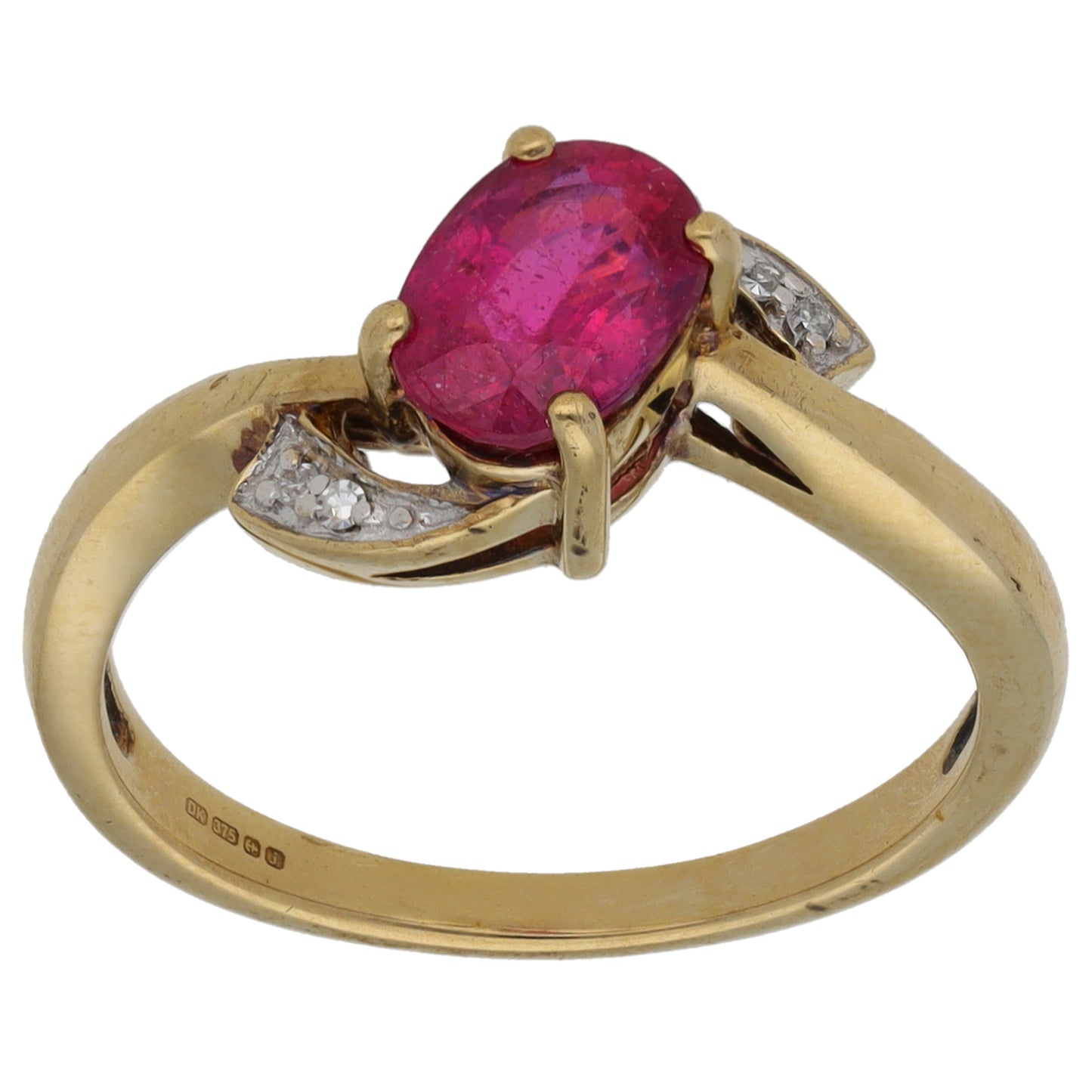 9ct Gold Glass Filled Ruby & 0.02ct Diamond Dress/Cocktail Ring Size N