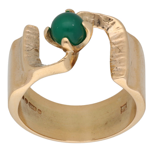 9ct Gold Agate Single Stone Ring Size M