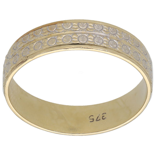 9ct Gold Patterned Wedding Ring Size Q