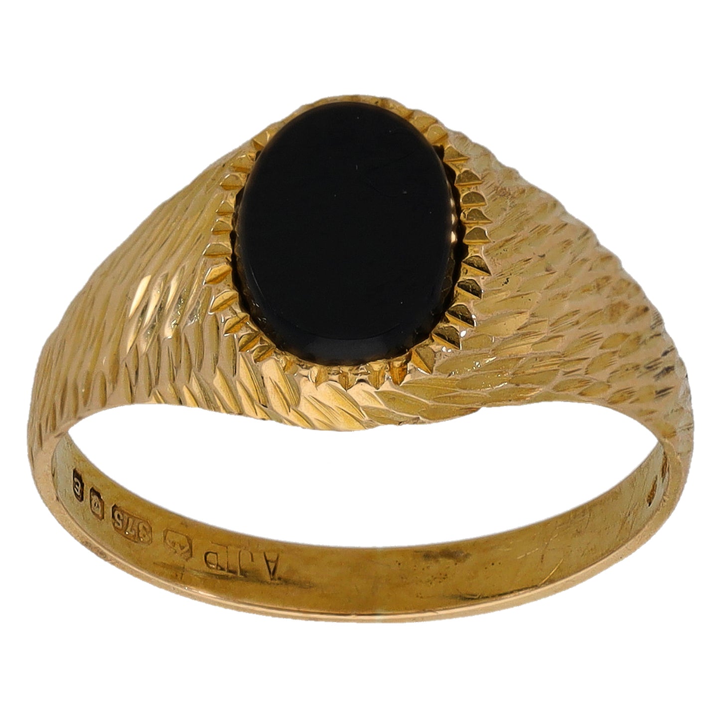 9ct Gold Onyx Patterned Single Stone Signet Ring Size K
