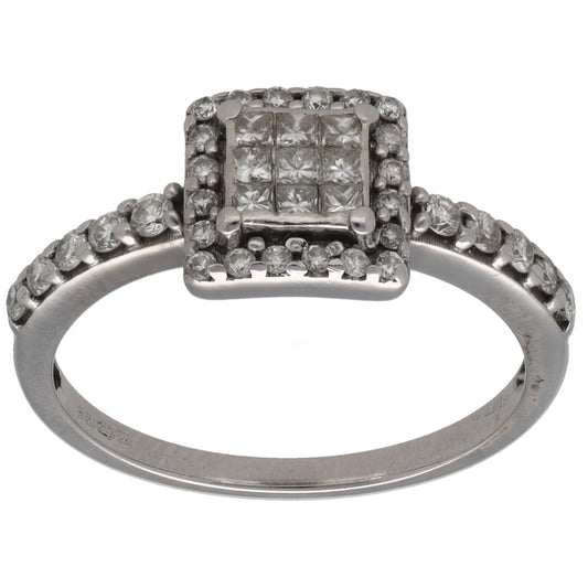 18ct White Gold 0.50ct Diamond Cluster Ring Size N