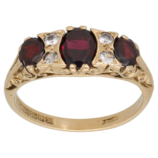 9ct Gold Garnet & Cubic Zirconia Half Eternity Ring Size P