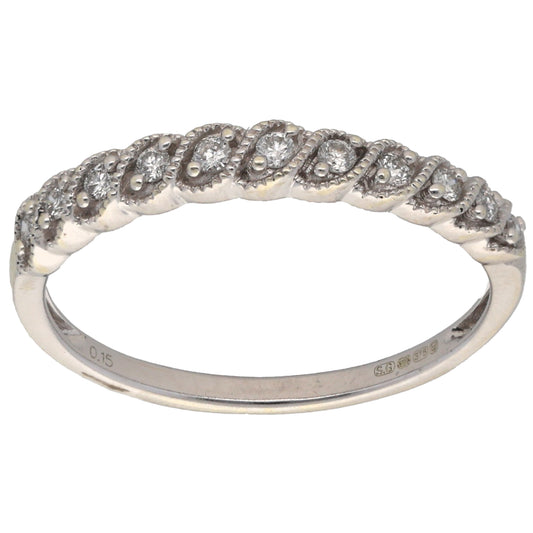 9ct White Gold 0.15ct Diamond Half Eternity Ring Size Q