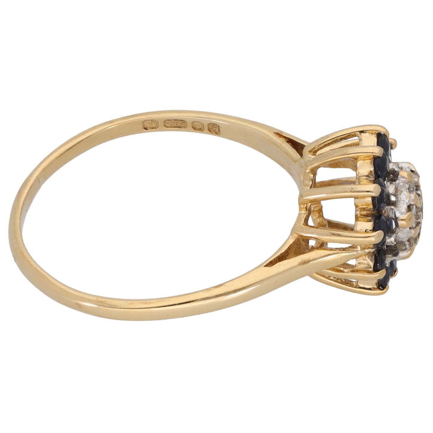 9ct Gold Sapphire & 0.07ct Diamond Dress/Cocktail Ring Size O