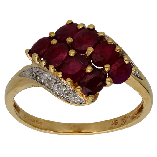 9ct Gold Ruby & 0.04ct Diamond Dress/Cocktail Ring Size P