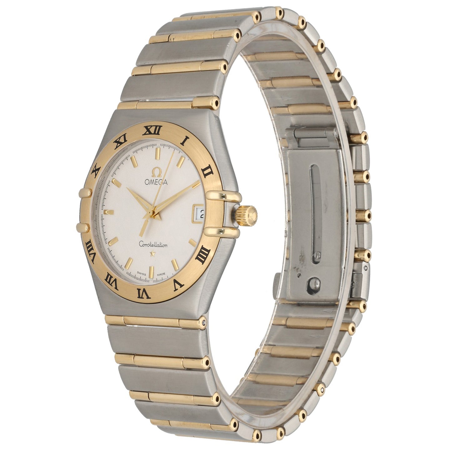 Omega Constellation 1212.30.00, white dial with stainless steel and gold case, front angled image