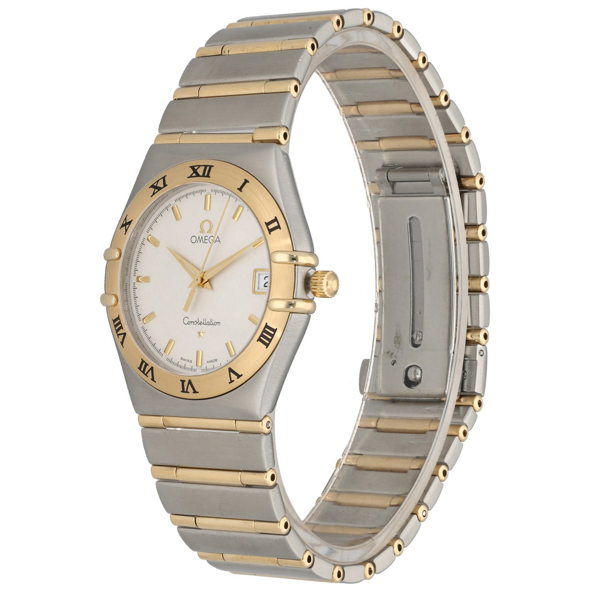 Omega Constellation 1212.30.00, white dial with stainless steel and gold case, front angled image