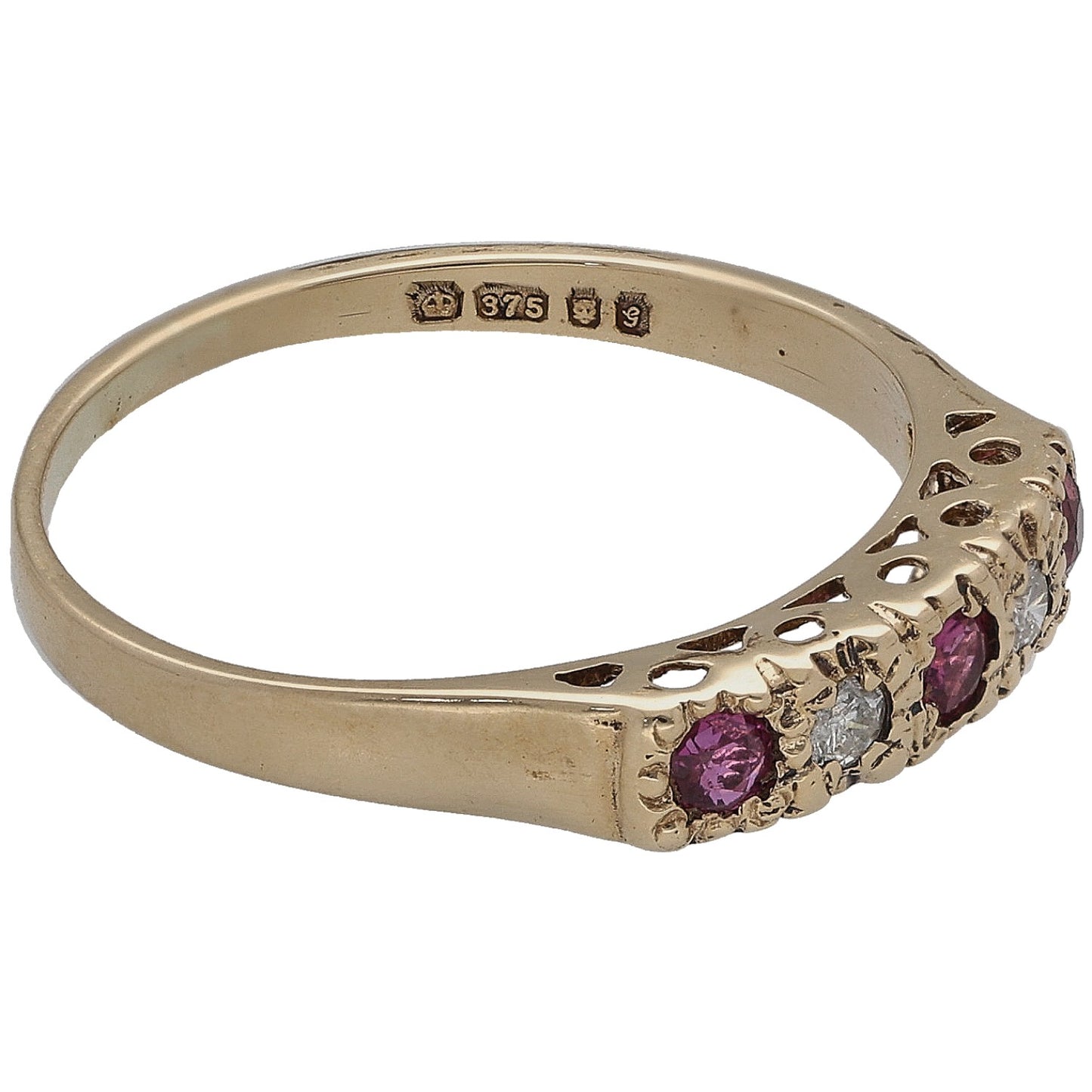 9ct Gold 0.06ct Diamond & Ruby Half Eternity Ring Size P