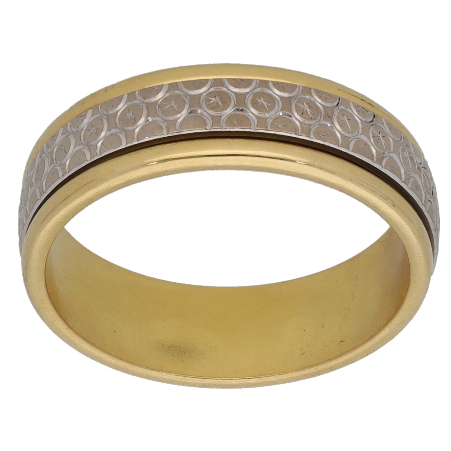 18ct Bicolour Gold Patterned Wedding Ring Size M