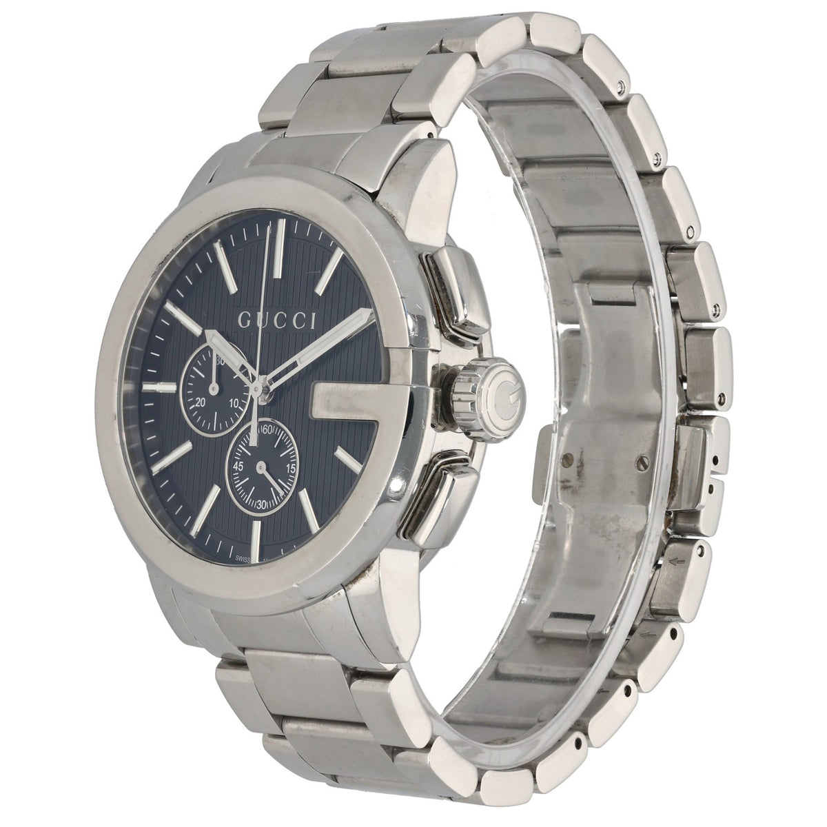 Gucci G-Chrono YA101204, black dial in 44mm stainless steel case with sub dials, front angle image