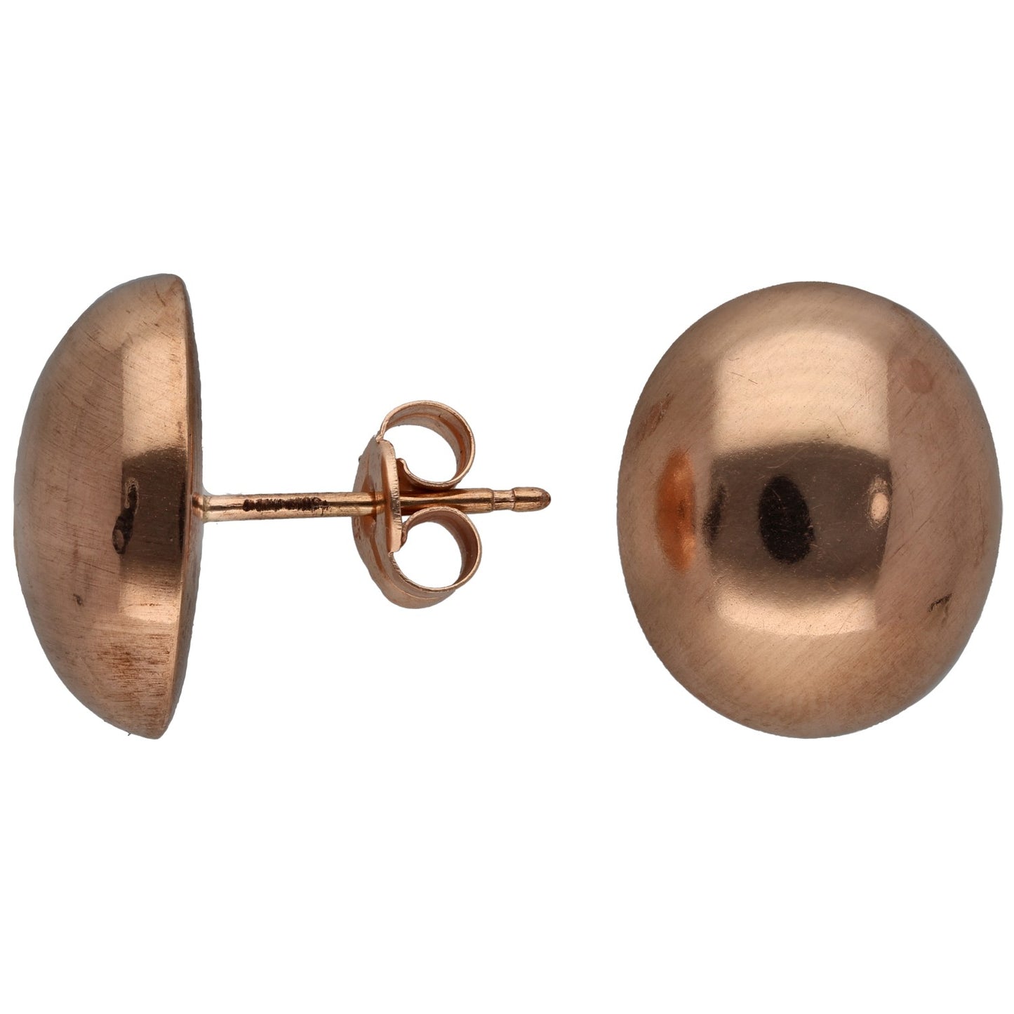 Rose gold ball stud earrings with round flat discs and butterfly backs