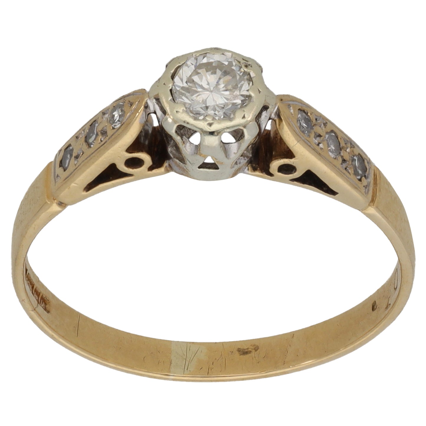 9ct Gold 0.26ct Diamond Solitaire Ring With Accent Stones Size P