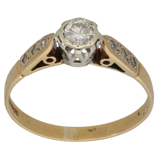 9ct Gold 0.26ct Diamond Solitaire Ring With Accent Stones Size P