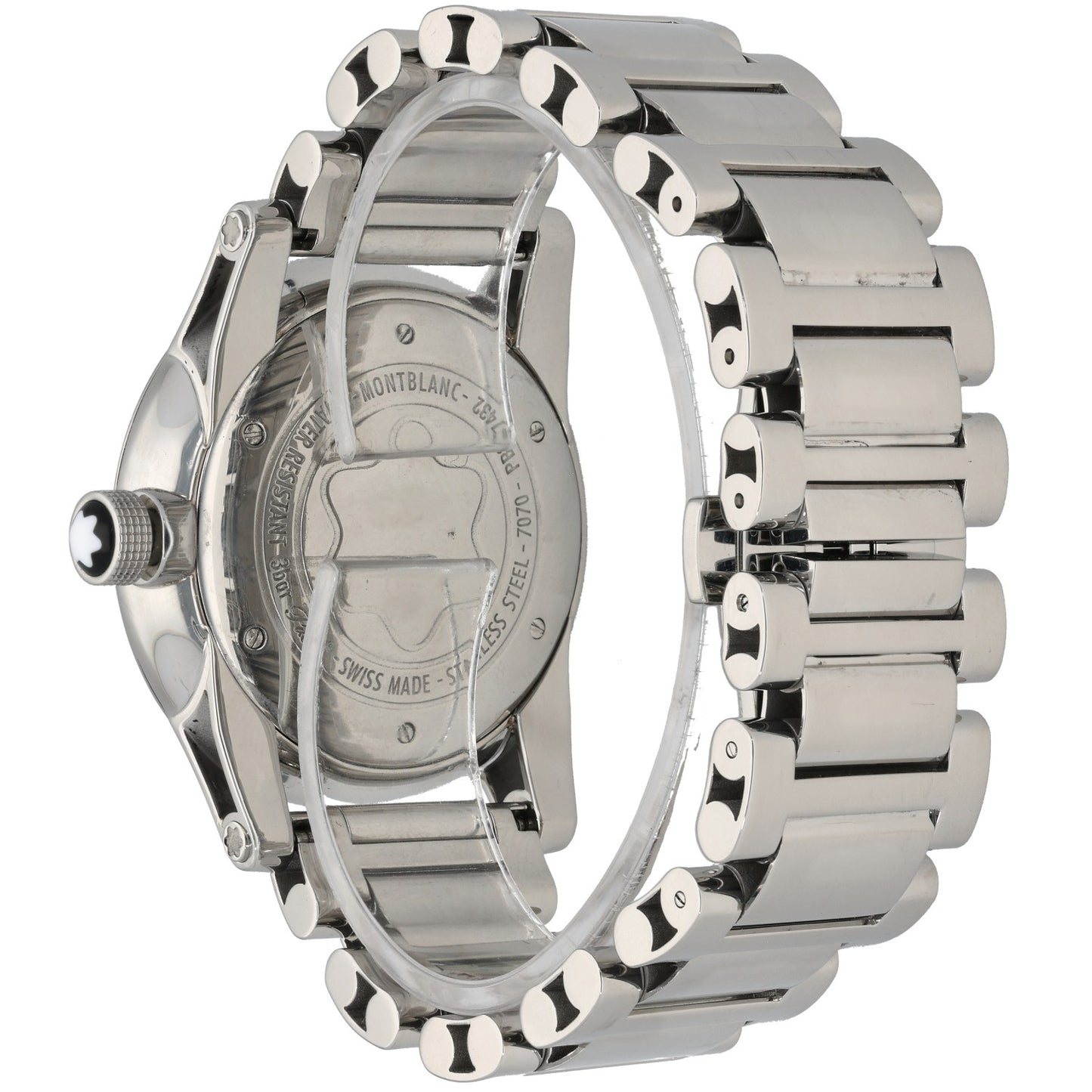 Montblanc Timewalker 7070, black dial inside 40mm stainless case and bracelet, rera angle image