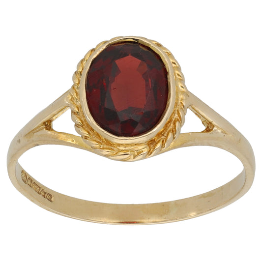 9ct Gold Garnet Single Stone Ring Size N