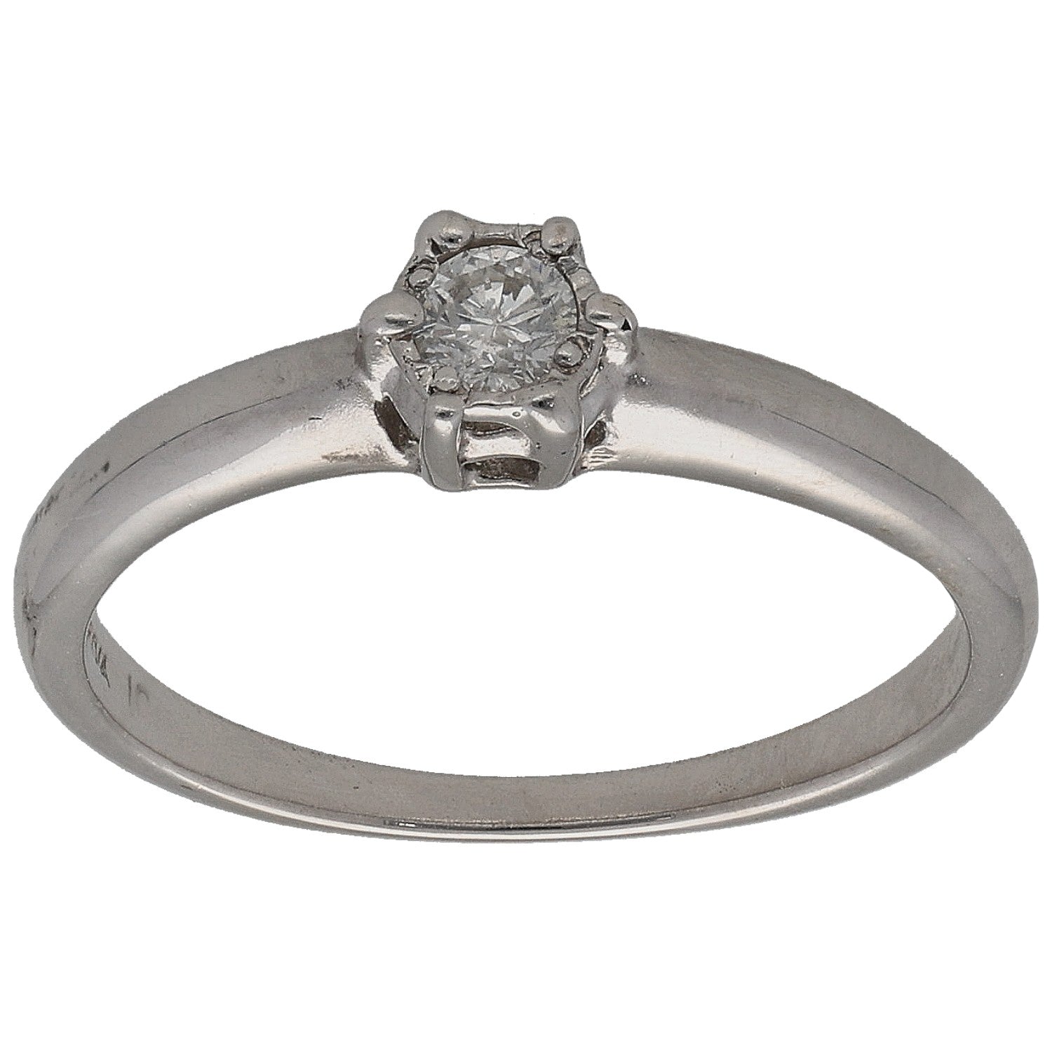 9ct white gold solitaire ring with round diamond in four-prong setting