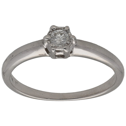 9ct white gold solitaire ring with round diamond in four-prong setting