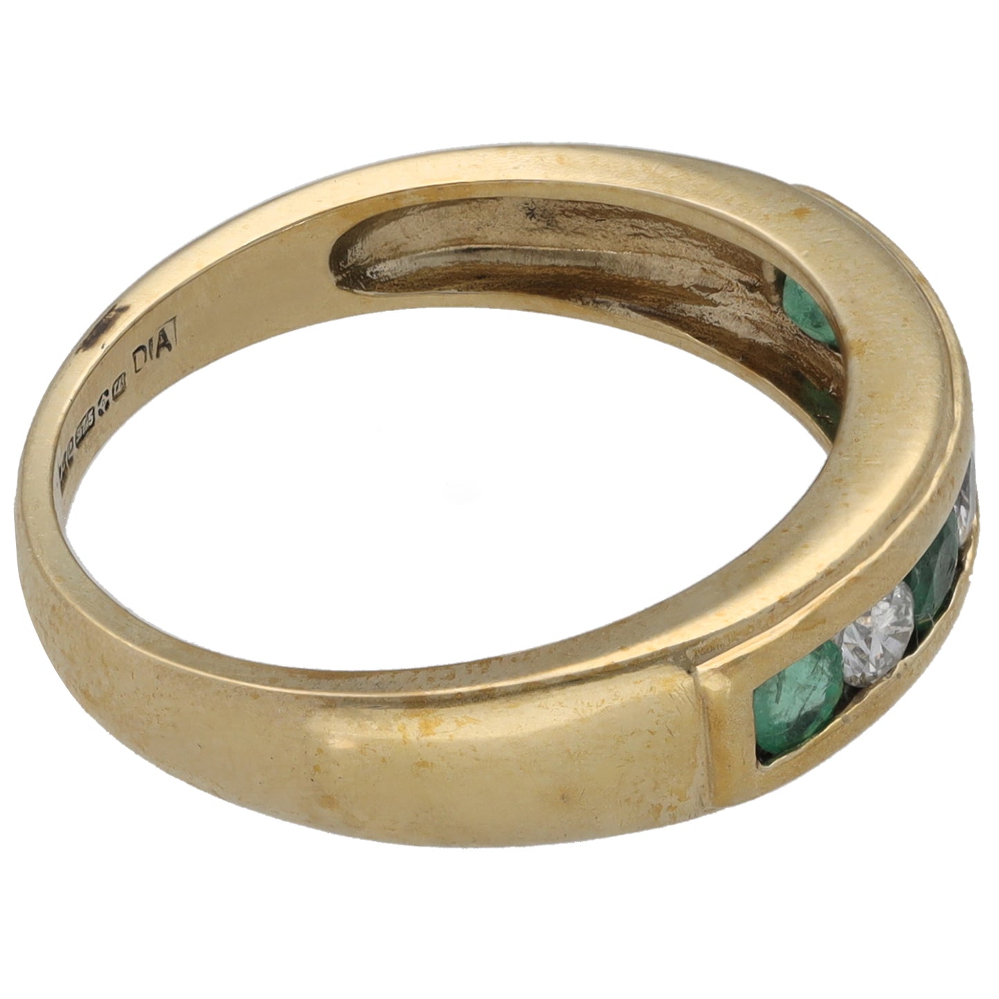 9ct Gold Emerald & 0.15ct Diamond Half Eternity Ring Size M
