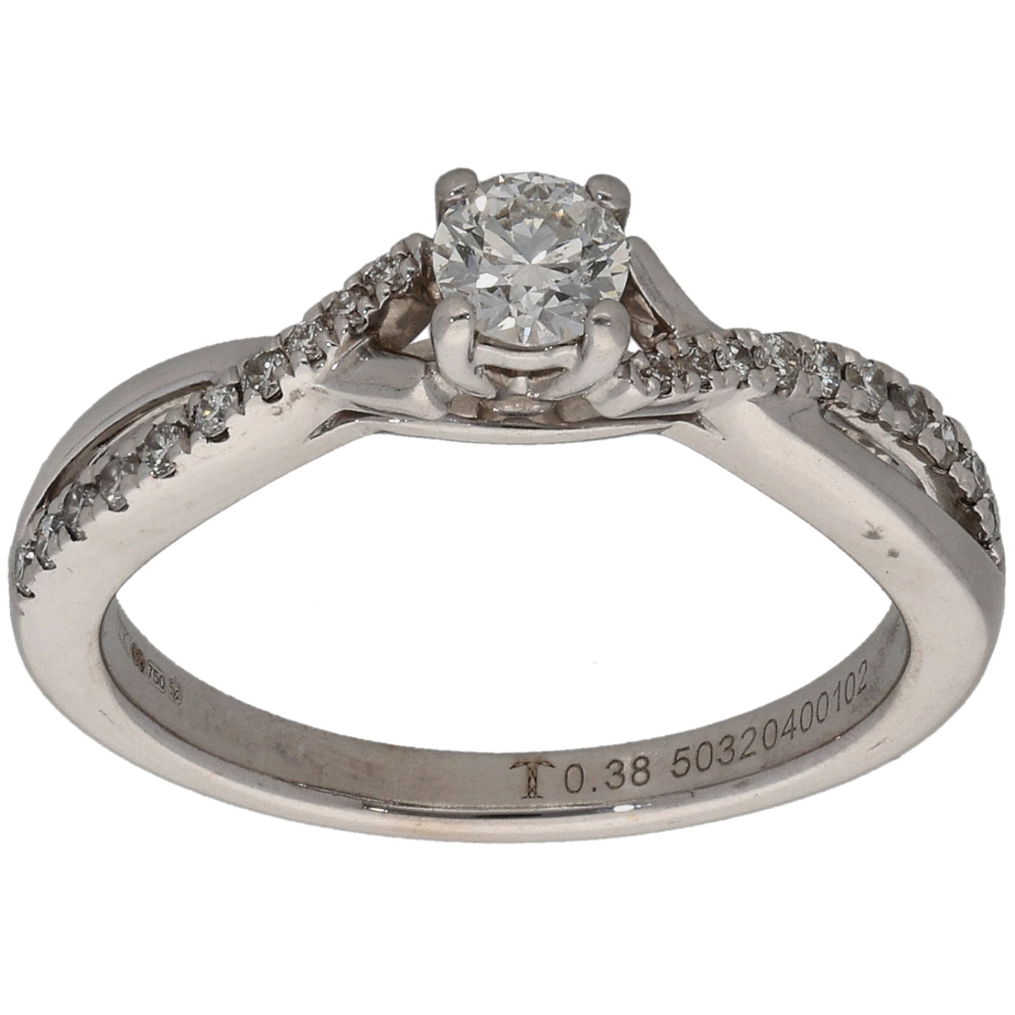 18ct White Gold 0.38ct Diamond Solitaire Ring With Accent Stones Size M