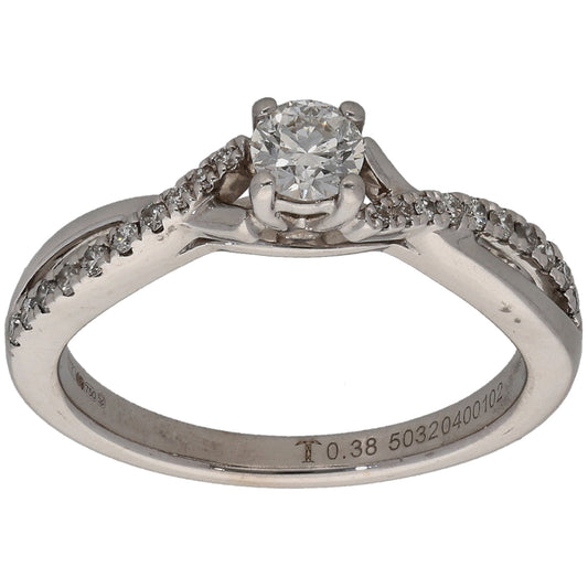18ct White Gold 0.38ct Diamond Solitaire Ring With Accent Stones Size M