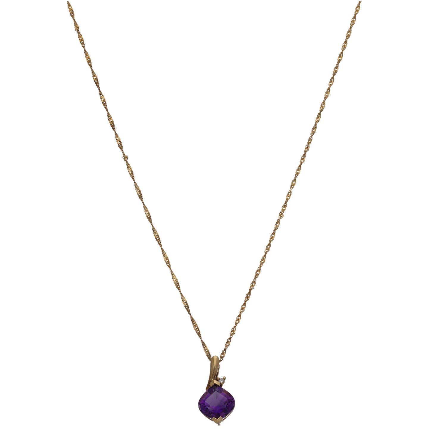 9ct Gold 0.01ct Diamond & Amethyst Alternative Pendant With Chain