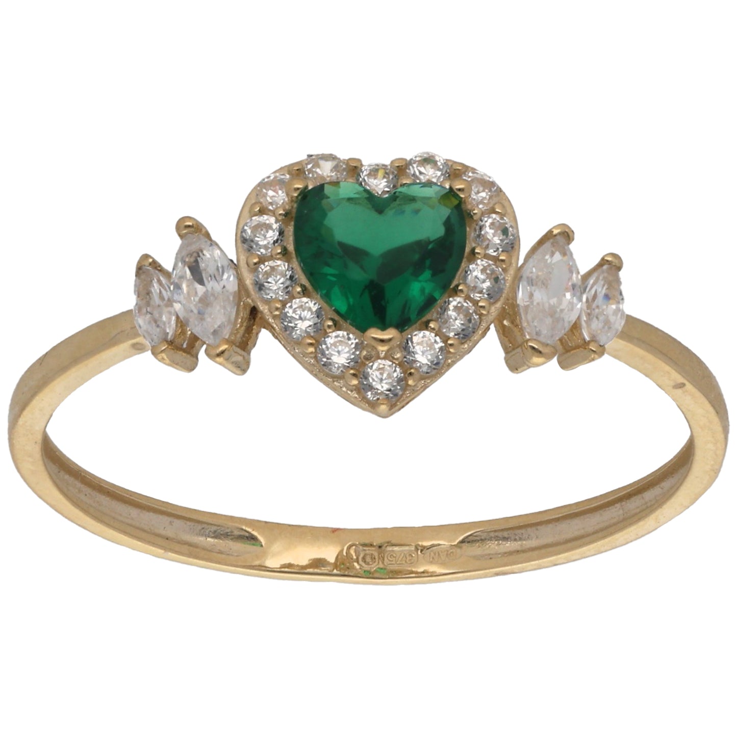 New 9ct Gold Cluster Green Cubic Zirconia Heart Ring