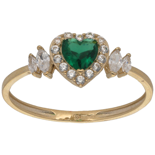 New 9ct Gold Cluster Green Cubic Zirconia Heart Ring