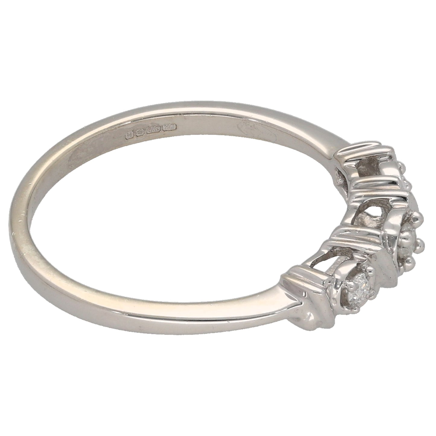 9ct White Gold 0.07ct Diamond Trilogy Ring Size N