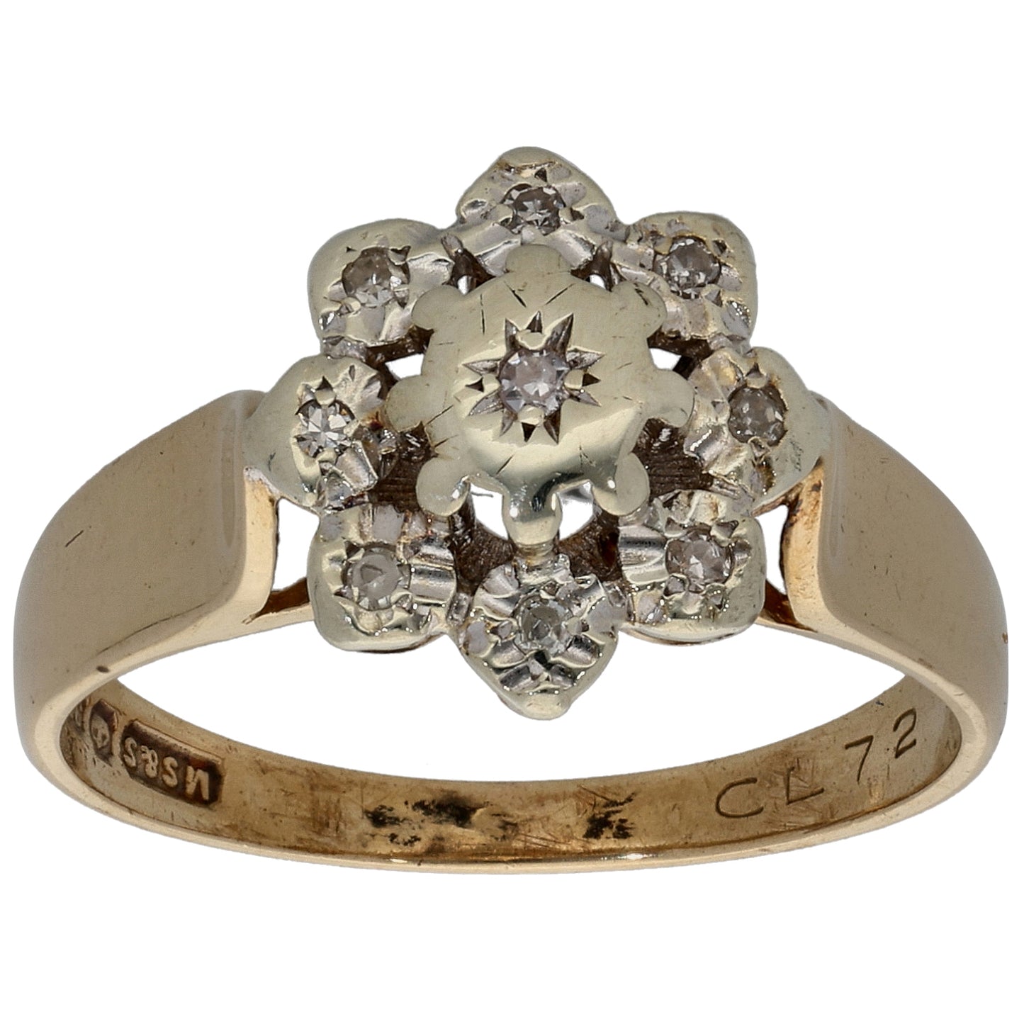 9ct Gold 0.045ct Diamond Cluster Ring Size L