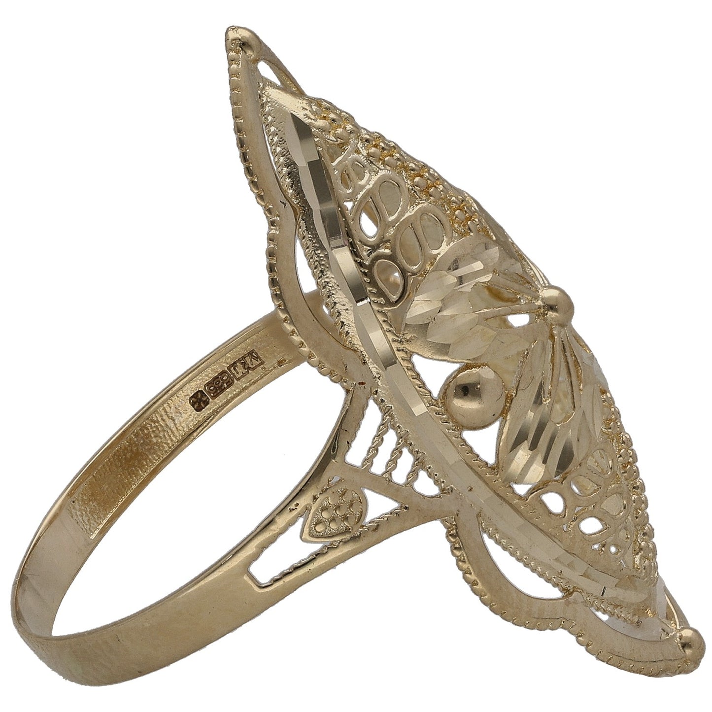 New 14 Gold Oval Floral Ring Size P 1/2 - T 1/2