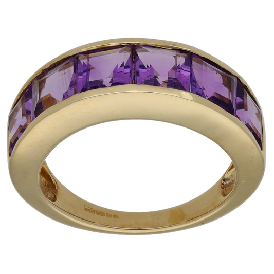 9ct Gold Amethyst Half Eternity Ring Size N