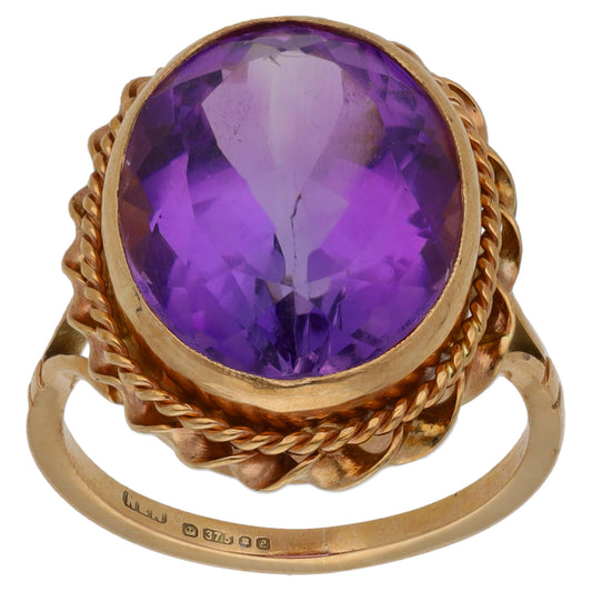 9ct Gold Amethyst Single Stone Ring Size L