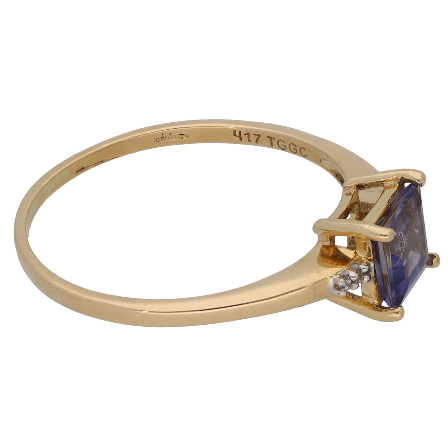 9ct Gold Tanzanite & 0.02ct Diamond Single Stone Ring With Accents Size U