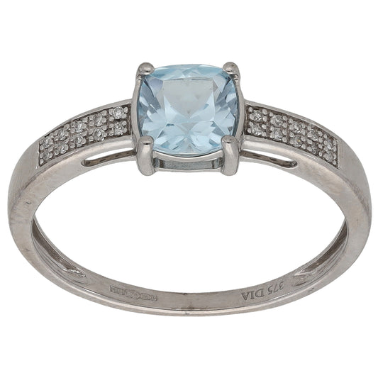 9ct White Gold 0.10ct Round Diamond Solitaire Ring With Accent Stones Size S