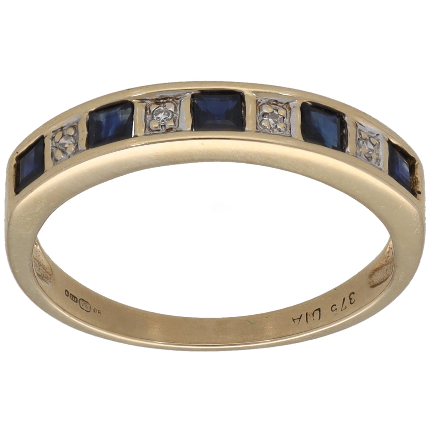 9ct Gold Sapphire & 0.02ct Diamond Half Eternity Ring Size L