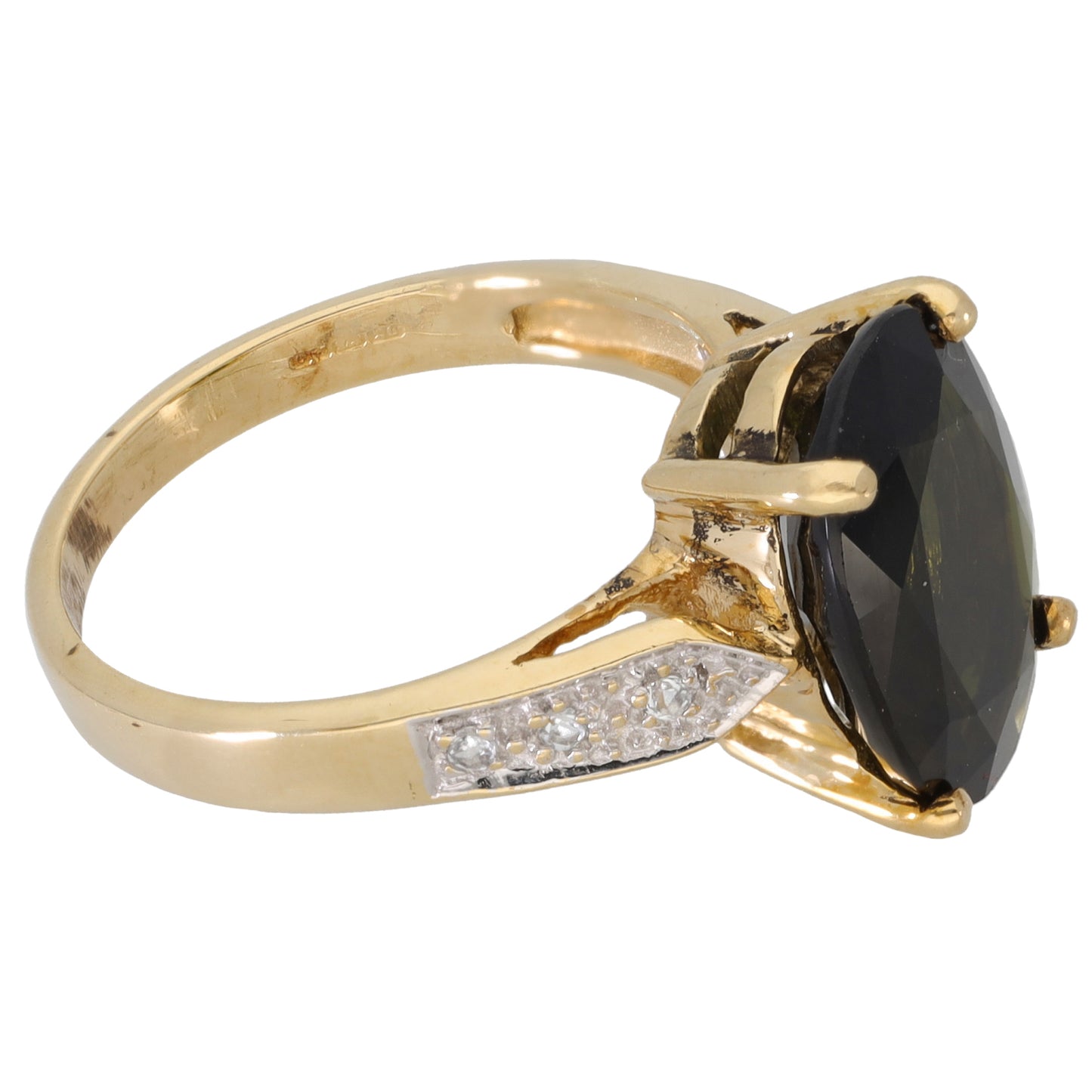 9ct Gold Tourmaline & Imitation Single Stone Ring with Accent Stones Size N