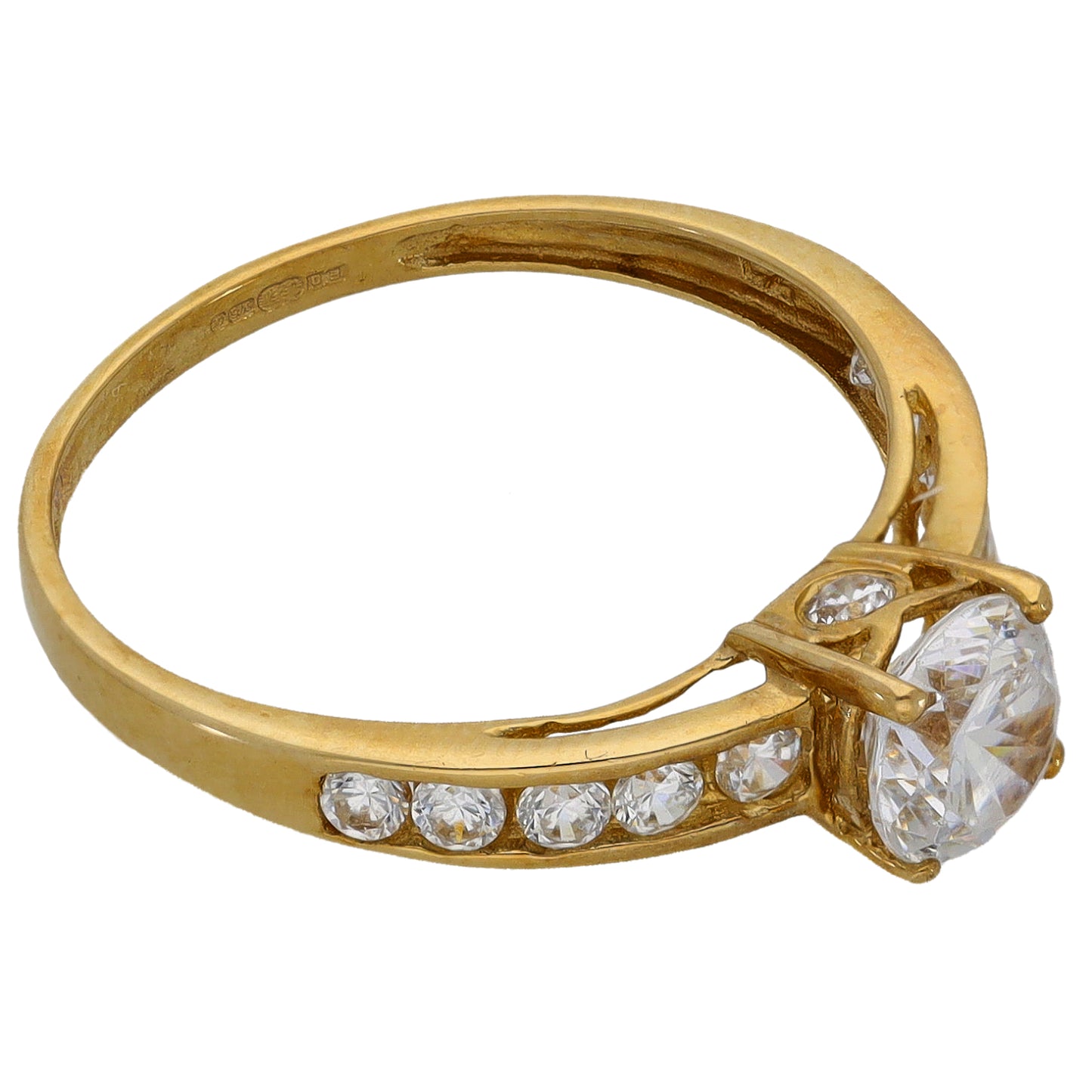 9ct Gold Cubic Zirconia Single Stone Ring With Accents Size O