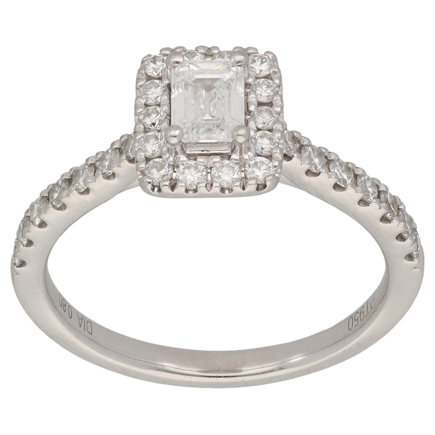 Platinum 0.91ct Diamond Halo Ring Size L