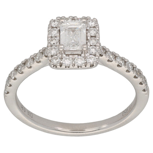 Platinum 0.91ct Diamond Halo Ring Size L