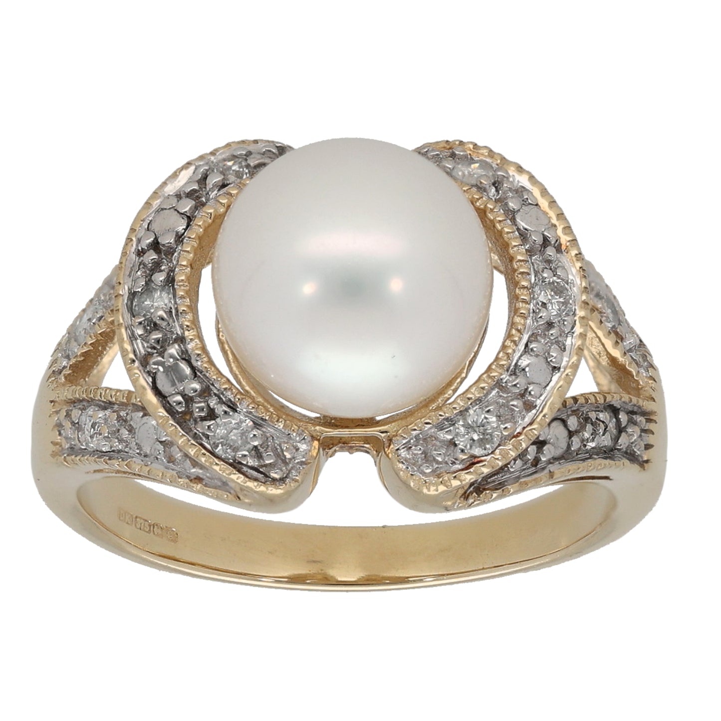 9ct White Gold Cultured Pearl & 0.10ct Diamond Dress/Cocktail Ring Size N