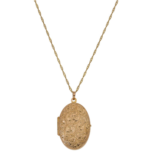 9ct Gold Patterned Locket Pendant With Chain