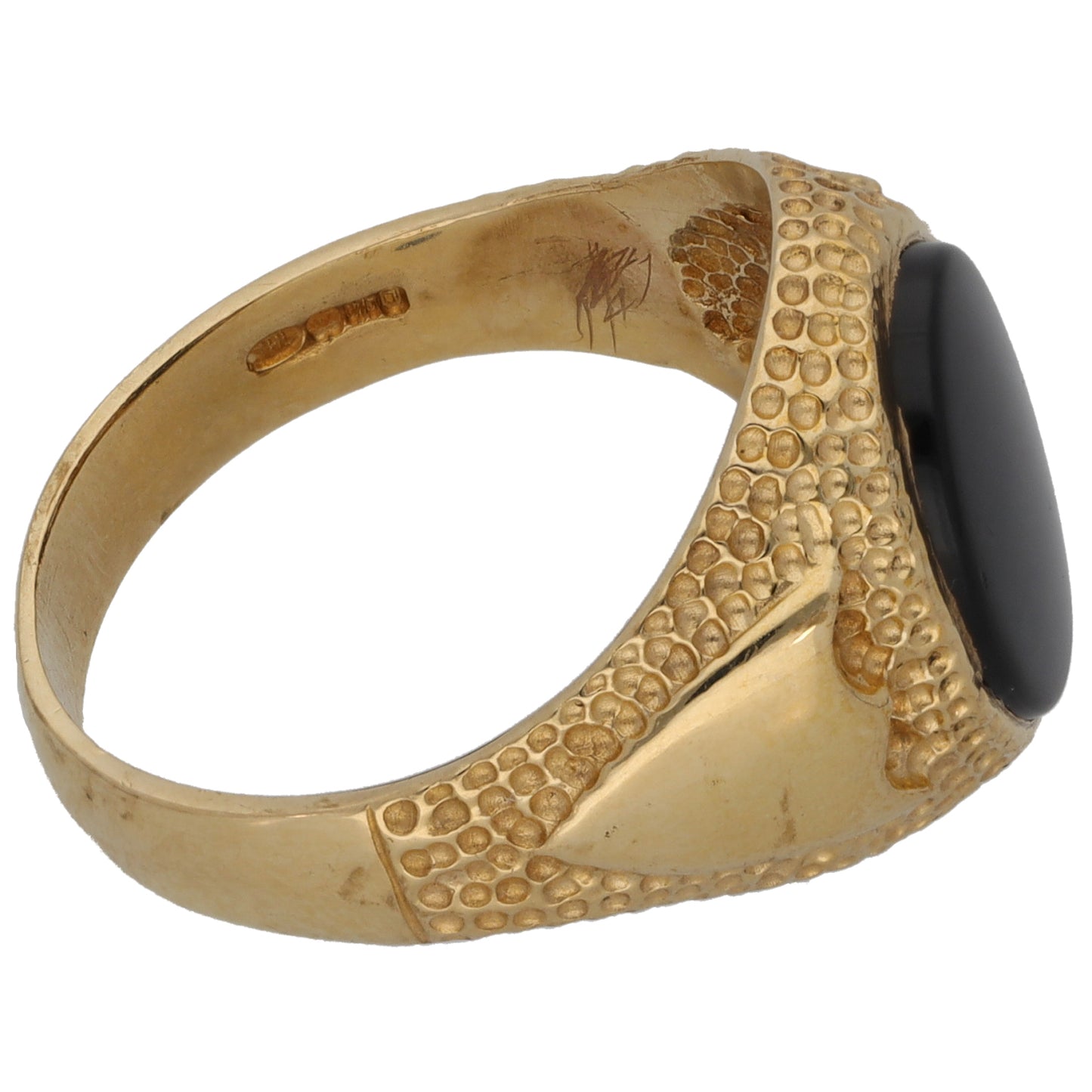9ct Gold Onyx Patterned Single Stone Signet Ring Size R