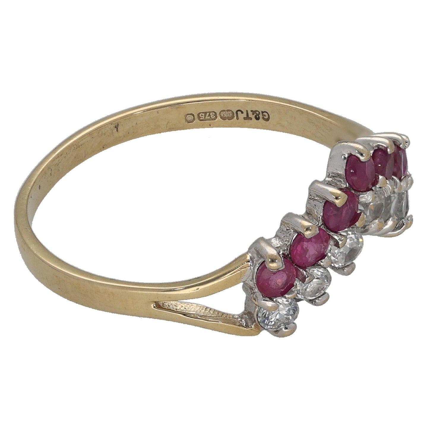 9ct Gold Ruby & Cubic Zirconia Wishbone Ring Size P